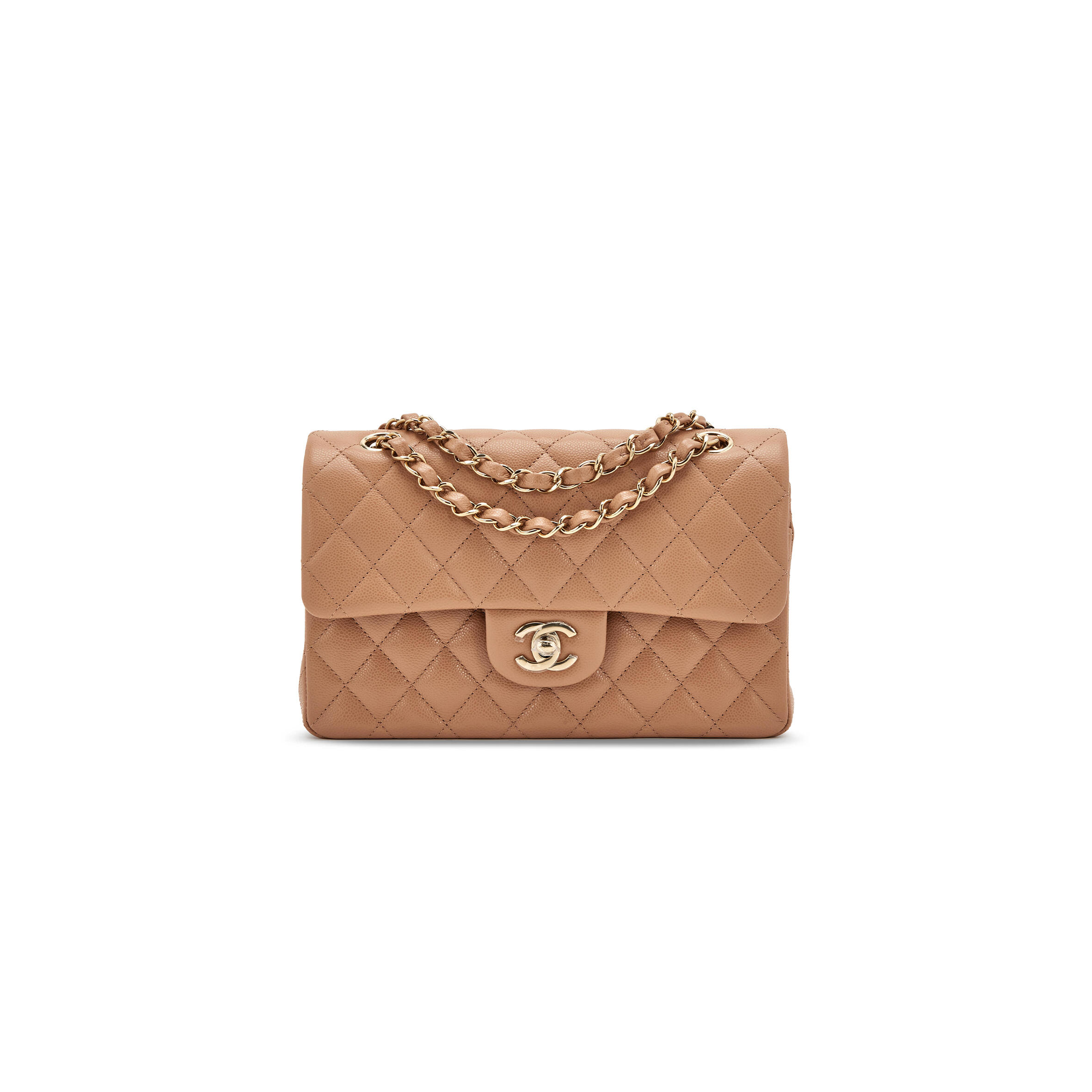CHANEL MASTER QUILTED CAVIAR SMALL CLASSIC DOUBLE FLAP BAG DARK BEIGE 203204 (23*14.5*6cm)